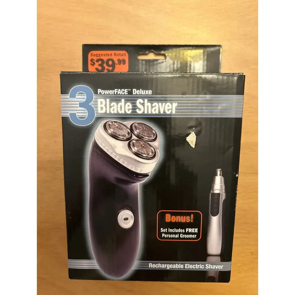 New Mens Power Face Deluxe 3 Blade Shaver with Bonus Personal Groomer Great Gift